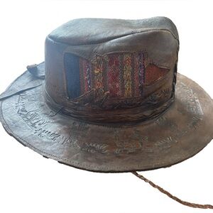 Vintage Tooled Leather Cowboy Hat Outdoor Hat Unbranded Crocodile Dundee